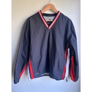 VTG Holloway Mens Small Black Red V-Neck Windbreaker Pullover Side Zip Jacket
